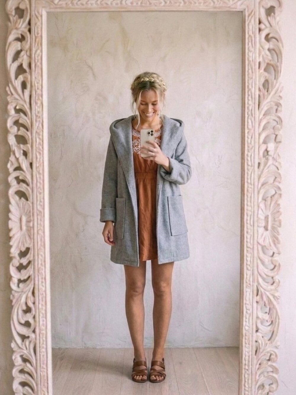 A New Day Gray Hooded Belted Coat S